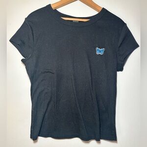 Wild Fable Black Tee with Blue Butterfly